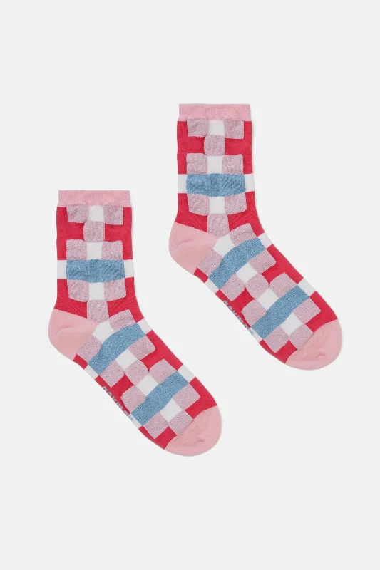  -Anti-slip claw protection raincoat FOR dogsPink Gingham Sock