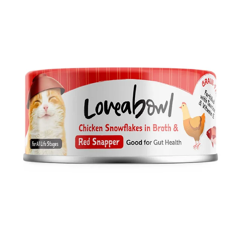    - Weight management cat food  Loveabowl Chicken Snowflakes in Broth with Red Snapper