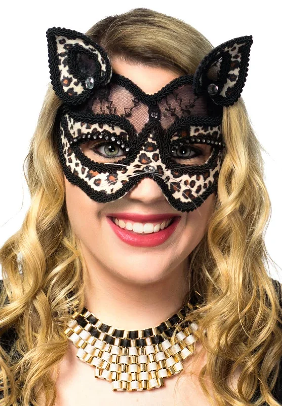 Pet ProductsCuteBlack Lace and Leopard Print Velvet Luxury Cat Face Masquerade Mask