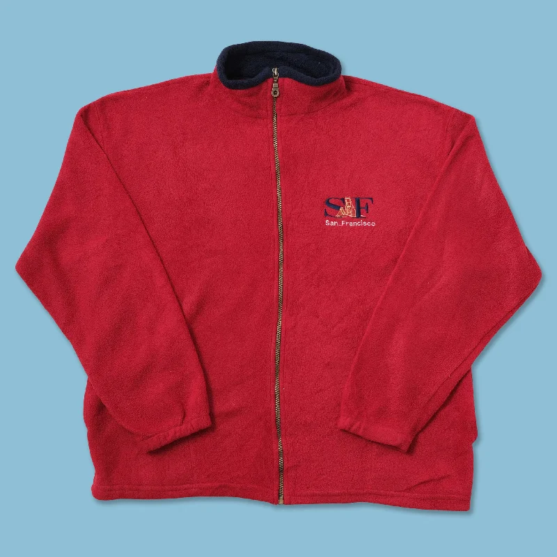 - Parrot climbing and standing wooden frameVintage San Francisco Fleece Jacket Medium - Parrot climbing and standing wooden frameVintage San Francisco Fleece Jacket Medium