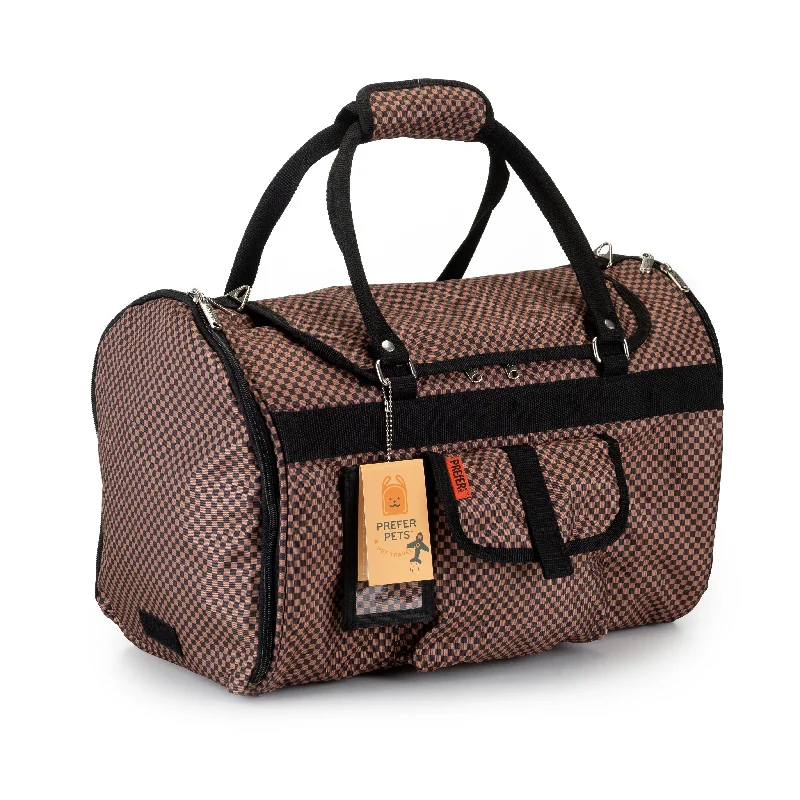 Dog clothesHideaway Duffel Dog Carrier: Brown Checkered