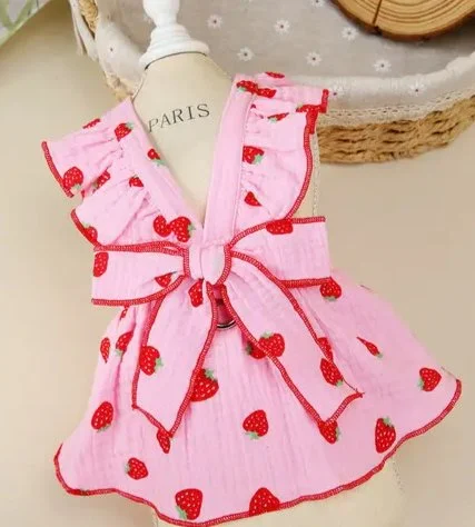 Classification by pet type:Pink Strawberry Summer Dress