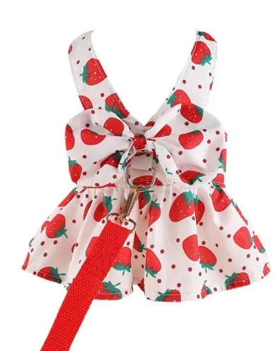 Pet summer light clothesSummer Strawberry Harness Dress and Leash
