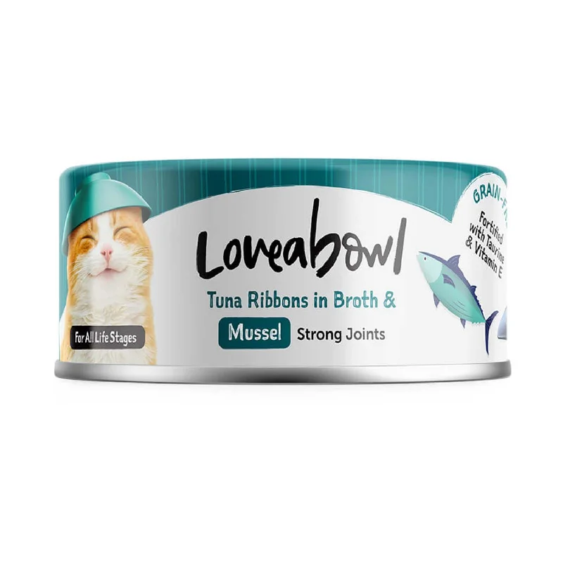    - Cat food for spayed/neutered cats  Loveabowl Tuna Ribbons in Broth with Mussel