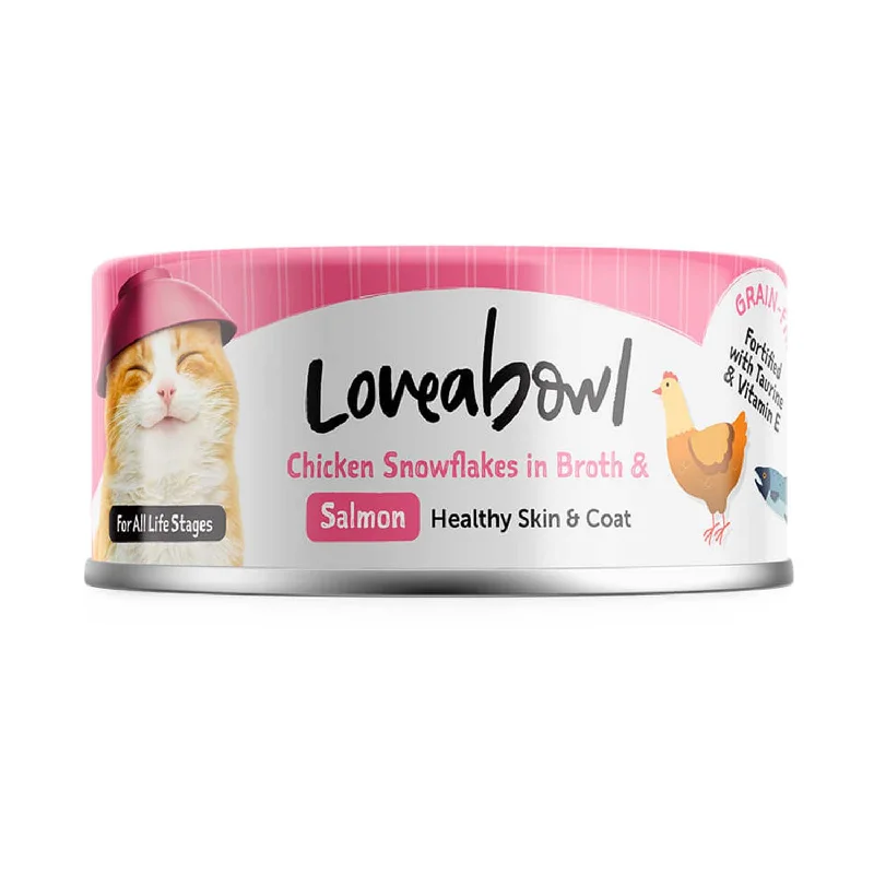    - Hypoallergenic cat food  Loveabowl Chicken Snowflakes in Broth with Salmon