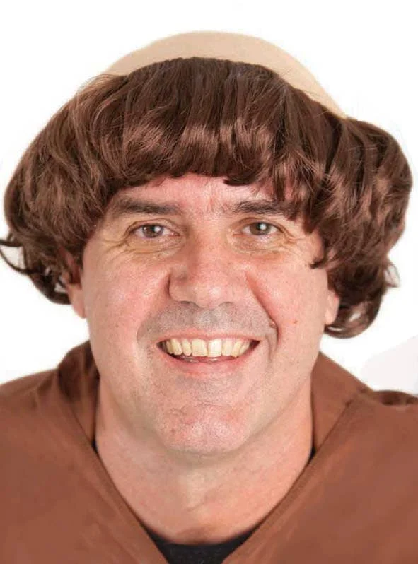 - Remote interactive pet feederCuteCatholic Monk Mens Bald Top Brown Costume Wig