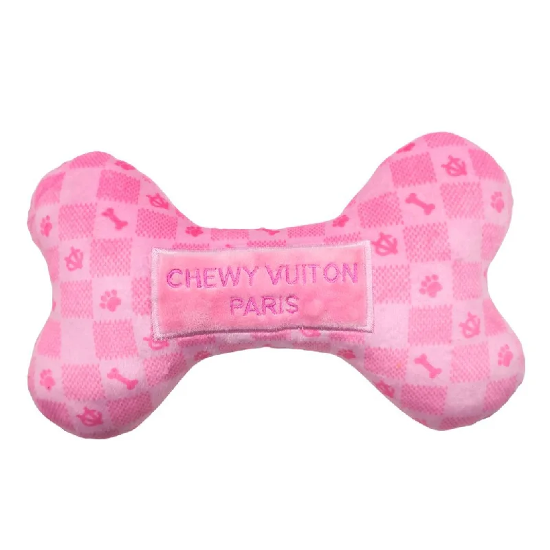 - Cat teasers selectionPink Checker Chewy Vuiton Bone Dog Toy