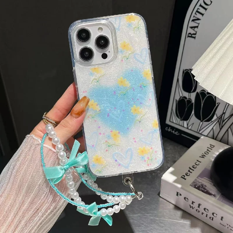 ---iPhone Flower Printed Glitter Case
