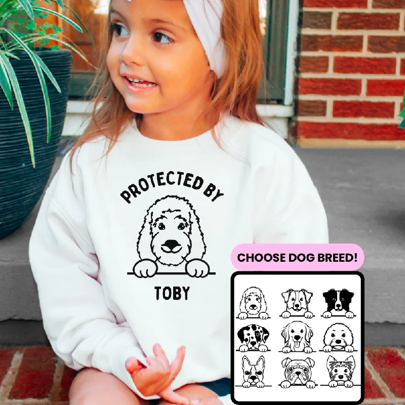 - ​​Christmas pet Christmas clothingProtected By My Dog Kids White Sweatshirt