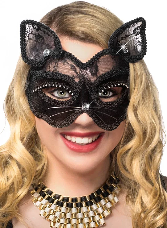 ---CuteBlack Cat Luxury Velvet and Sheer Lace Masquerade Mask