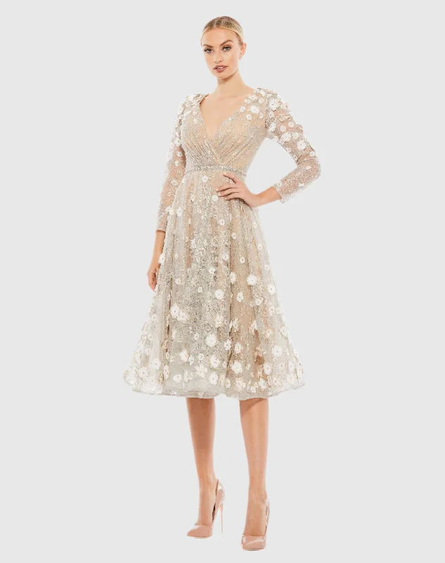 Floral Embellished Lace A-Line Cocktail Dress