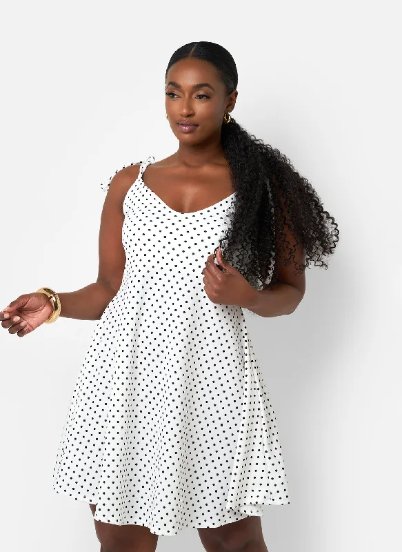 Cassidy Polka Dot Tie Strap Miini A Line Dress - White & Black