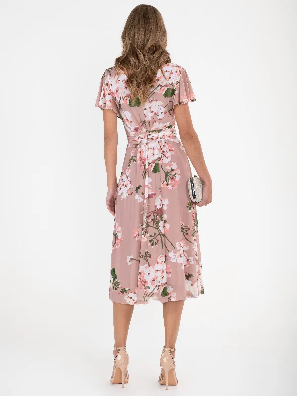 Jolie Moi Shirley Mesh Midi Dress, Pink Floral