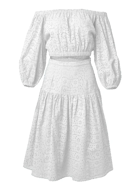 Two-piece eyelet midi dress - White