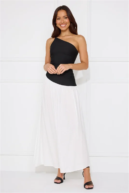 Lavish Hideaway One Shoulder Maxi Dress Black