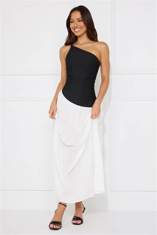 Lavish Hideaway One Shoulder Maxi Dress Black