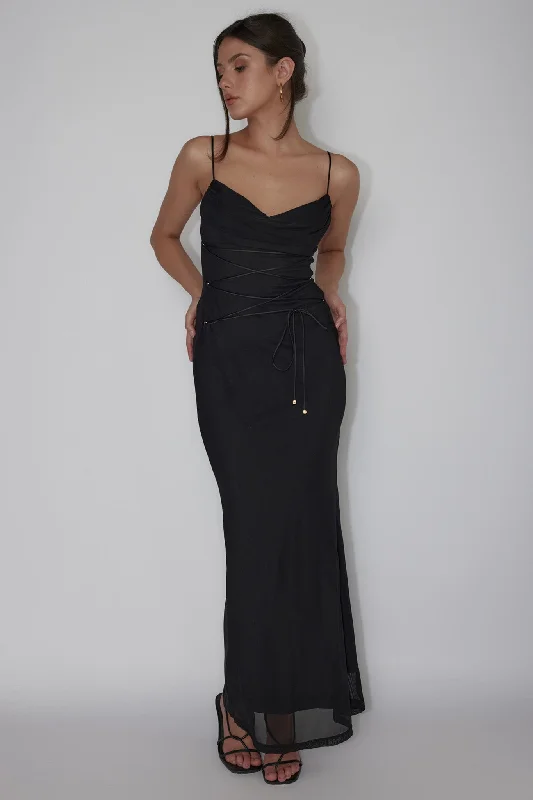 Teava Laced Waist Maxi Dress Black