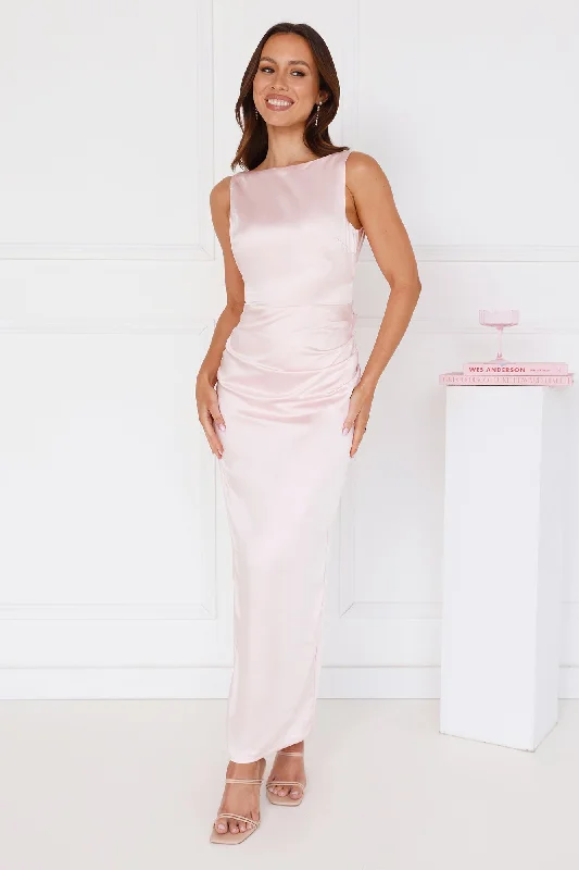 Twilight Affair Satin Maxi Dress Pink