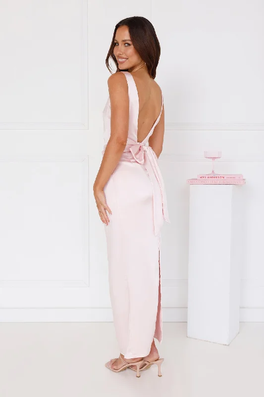 Twilight Affair Satin Maxi Dress Pink