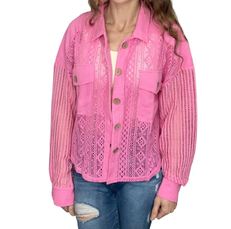 Oversized Lace Shacket In Pink