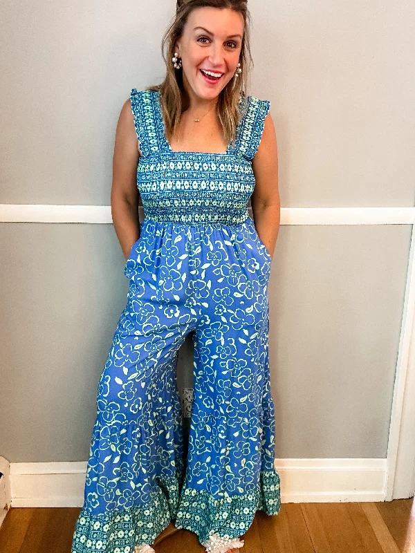 Green and Blue Floral Jumpsuit