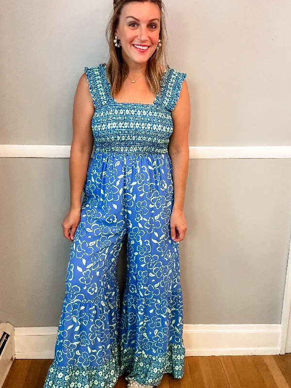 Green and Blue Floral Jumpsuit