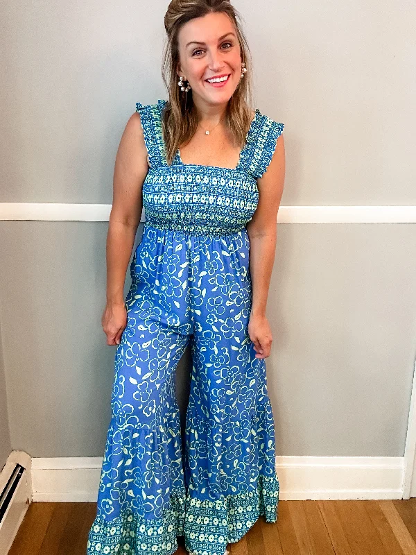 Green and Blue Floral Jumpsuit