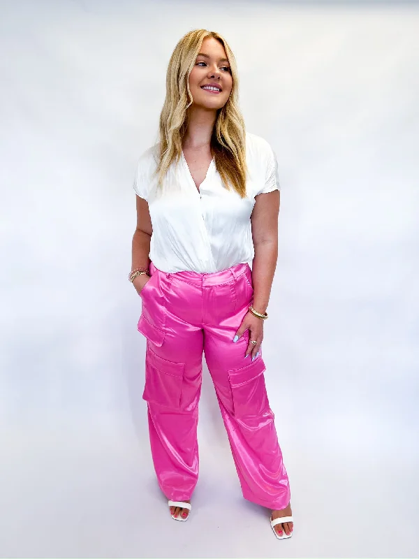 Light Pink Satin Cargo Pants