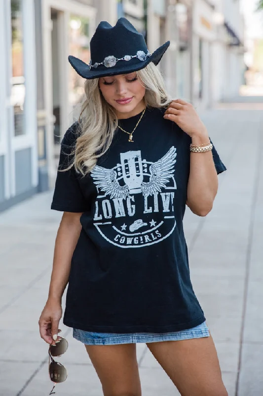 Long Live Cowgirls Black Oversized Graphic Tee DOORBUSTER