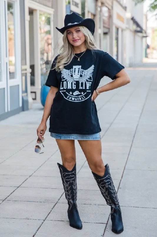 Long Live Cowgirls Black Oversized Graphic Tee DOORBUSTER