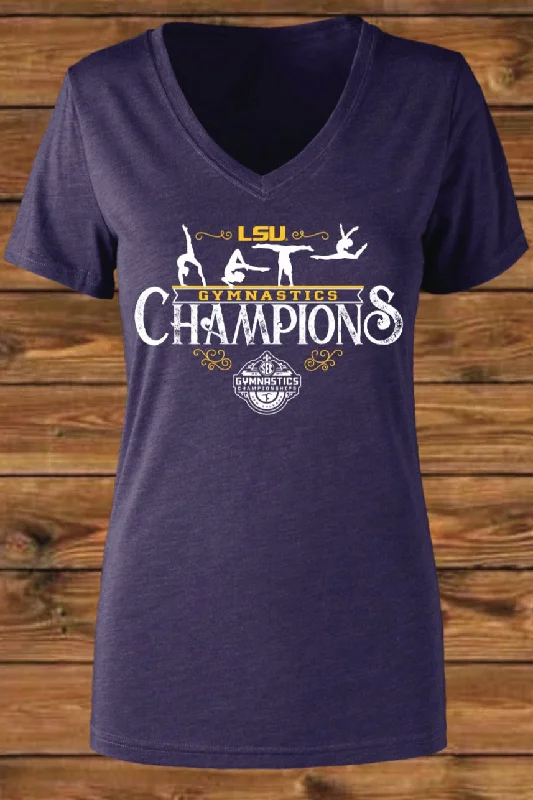 LSU Tigers  Women's SEC Gymnastics Champions 2024 V-Neck T-Shirt