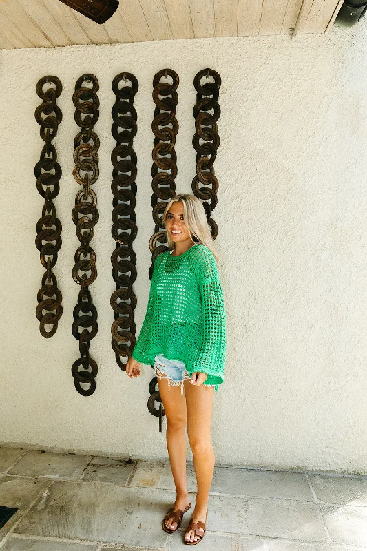 Serena Knit Crochet Top - Clover Green