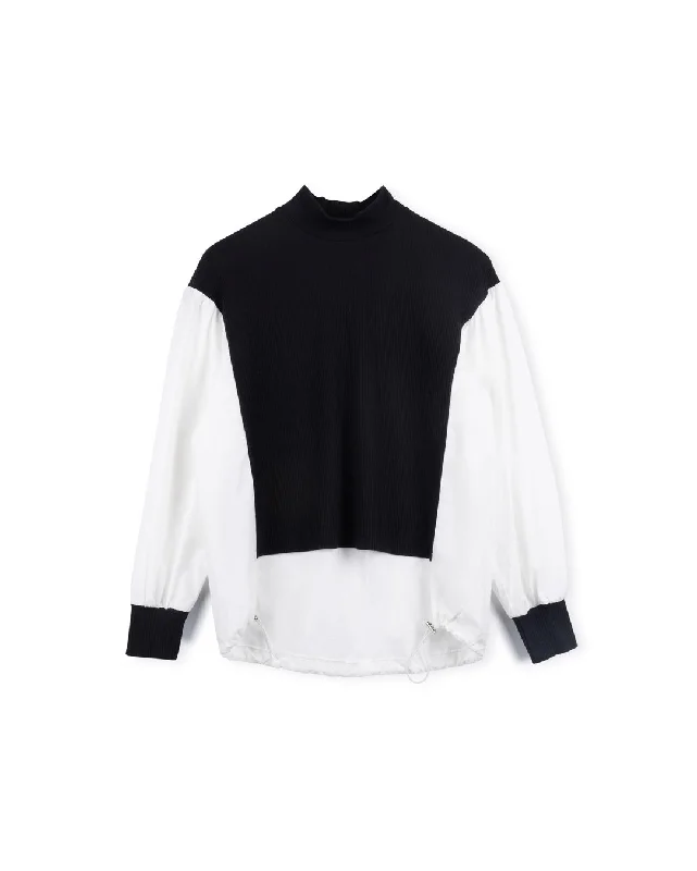 Sweatshirt With Poplin Sleeves