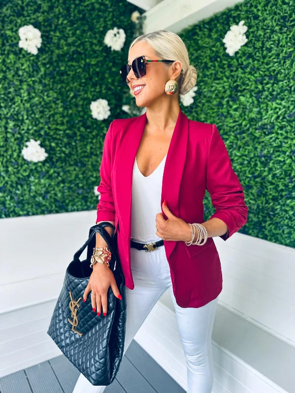 Baily Ruched Sleeve Blazer Wine