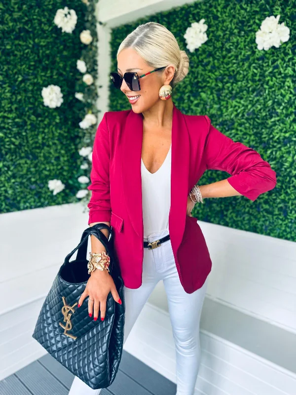 Baily Ruched Sleeve Blazer Wine