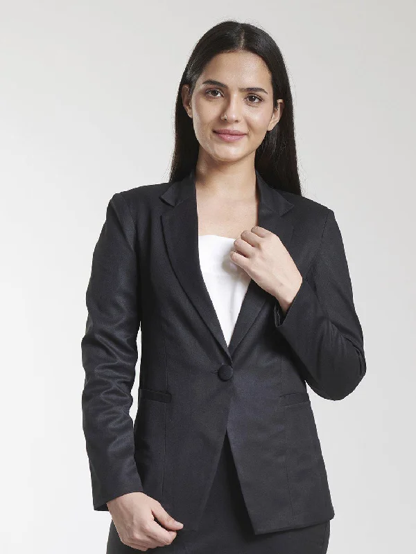 Poly Cotton Single Button Blazer - Black