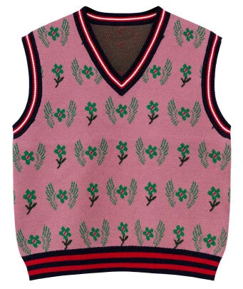 Flower Detailed Trimmed Knit Vest