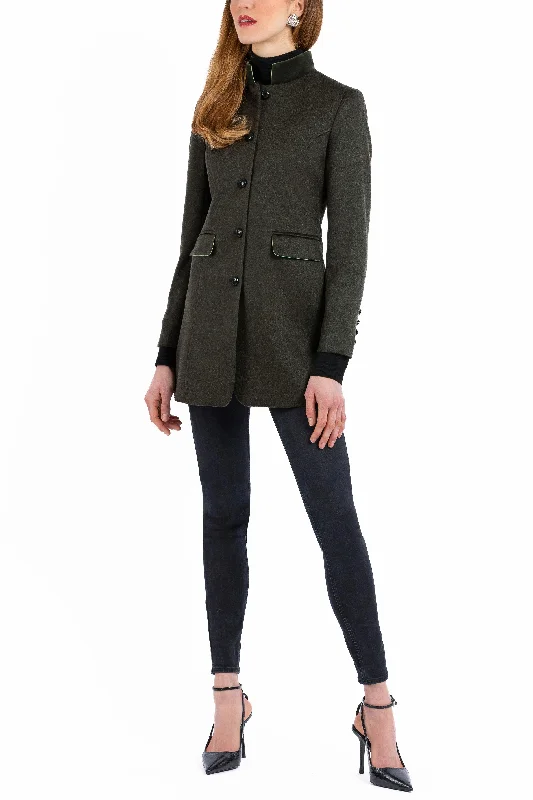 Long blazer in deep moss green combed cashmere